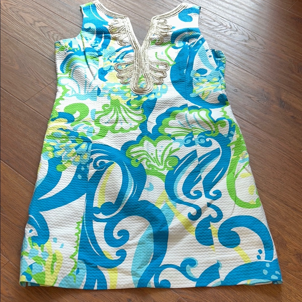 Vibrant Blue and Green Patterned Dress